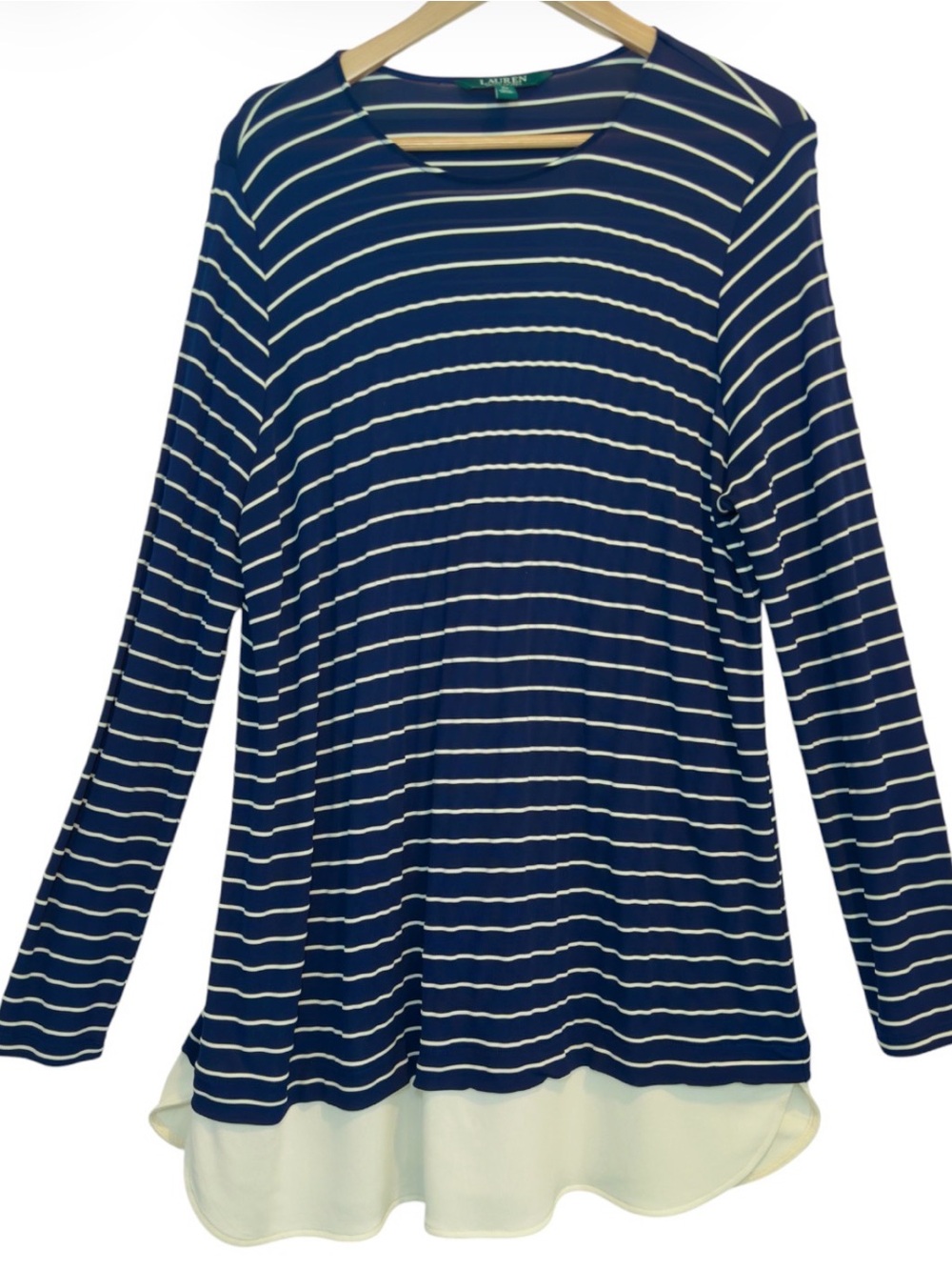 Lauren Ralph Lauren 2X Striped Tunic Top Navy Blue & White Plus XXL